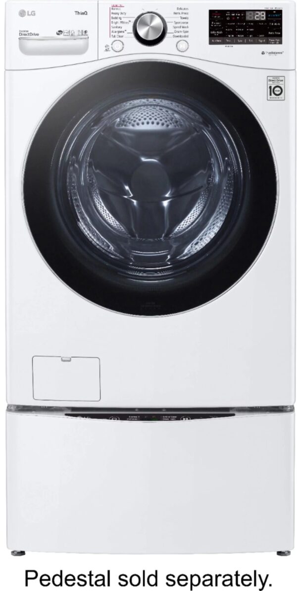 LG – 5.0 Cu. Ft. High-Efficiency Stackable Smart Front Load Washer with Steam and Built-In Intelligence – White - Image 7